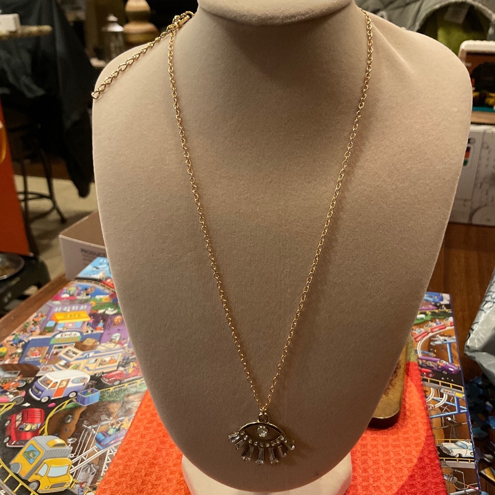 Gold tone necklace with crystal evil eye pendant 16-18 inches
